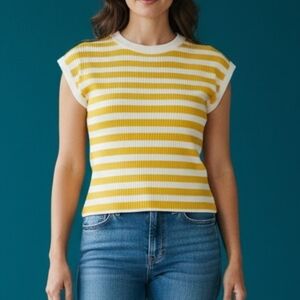 TOPSON DOWNS 1970s Canary Yellow Striped Cropped Baddie Baby Tee